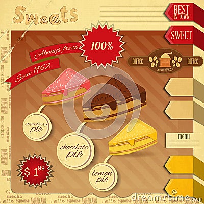 Cafe Confectionery Menu Retro Design Vector Illustration