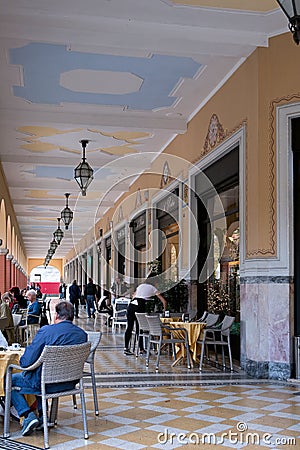 Cafe culture alive and well in San Pellegrino Lombardy Italy on October 5, 2019. Editorial Stock Photo