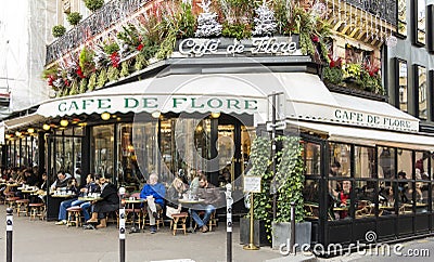 The cafe de Flore, Paris, France. Editorial Stock Photo