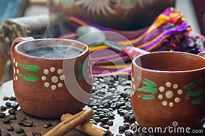 Cafe de Olla, Traditional Mexican Coffee from Clay Pots Stock Photo