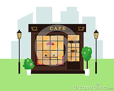 Cafe exterior. Coffee shop building. Vector Illustration