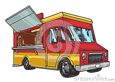 Cafe food truck sticker colorful Vector Illustration