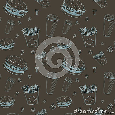 Cafe food vector set black and blue fast-food monogram pattern Vector Illustration