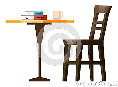 Cafe Furniture with Cup and Book Symbol Vector Vector Illustration