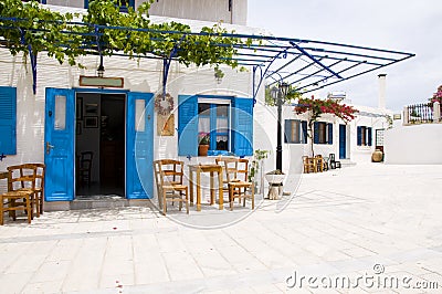 Cafe greek lefkes paros cyclads greece Stock Photo