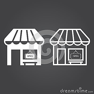 cafe icon. Solid and Outline Versions. White icons on a dark background Vector Illustration