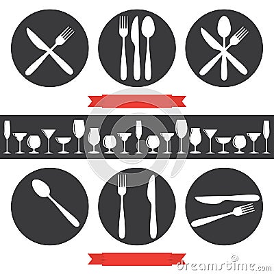 Cafe Icons Cutlery And Glasses Stock Photo