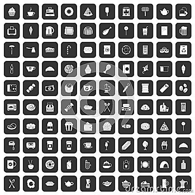 100 cafe icons set black Vector Illustration