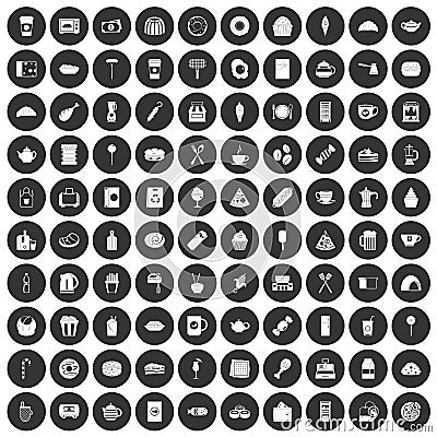 100 cafe icons set black circle Vector Illustration