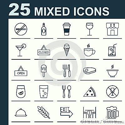 Cafe Icons Set. Collection Of Silverware, Beverage, Board And Other Elements. Also Includes Symbols Such As Lolly Vector Illustration