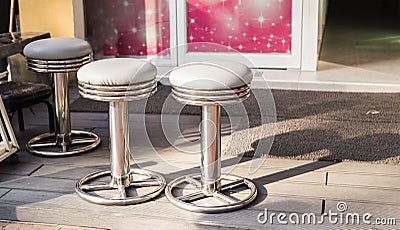 Cafe interior - bar chairs outdoors Stock Photo