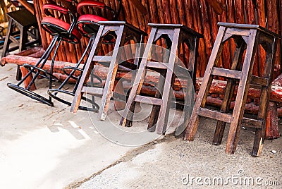 Cafe interior - bar chairs outdoors Stock Photo