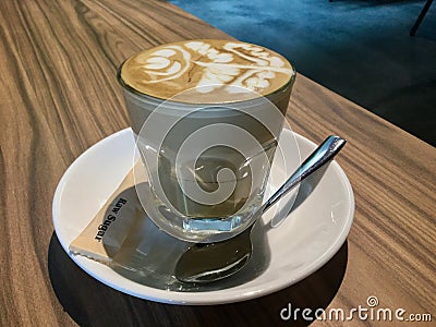 Cafe Latte with Latte art Stock Photo