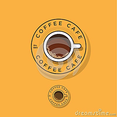 Cafe logo. Roundel Coffee logo. A cup of coffee and letters in the circle. Vector Illustration