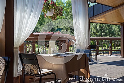 Cafe in Mezhyhirya park at Novi Petrivtsi near Kyiv Ukraine Stock Photo