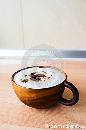 Cafe Mocha in wooden cup Stock Photo