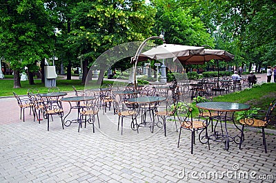 Cafe in the park Hermitage, Moscow, Russia Editorial Stock Photo