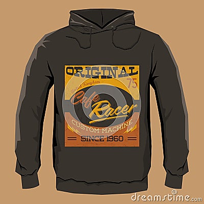 Cafe Racer hoodie print design template, vector illustration Vector Illustration