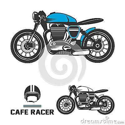 Cafe racer motorcycle with helmet. Vector Illustration