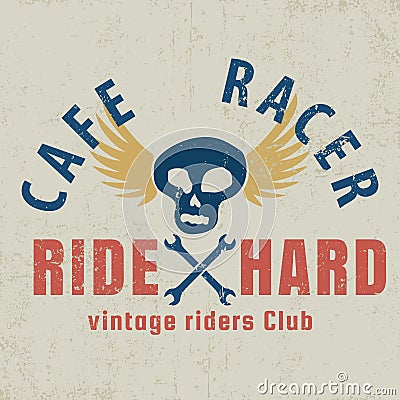 Cafe racer typographic with winged skull,graphic for for t-shirt,tee design Vector Illustration