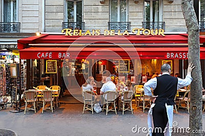Cafe Relais de la Tour is traditonal French cafe located near the Eiffel tower in Paris, France. Editorial Stock Photo