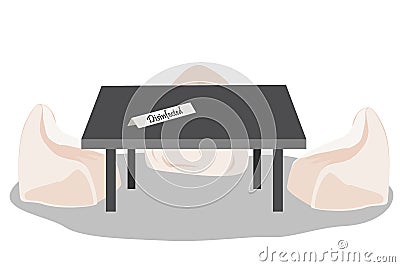 Cafe or restaurant chairs and table with Disinfected sign. Public places disinfection in Covid 2019 quarantine reality Vector Illustration