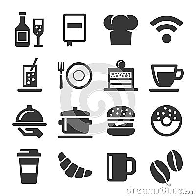 Cafe and Restaurant Icons Set on White Background. Vector Vector Illustration