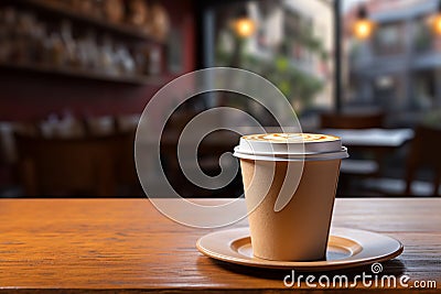 Cafe scene rendered in 3D, a coffee cup on a table Stock Photo