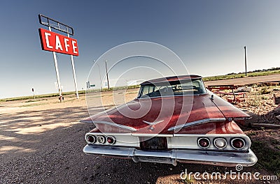 Cafe sign along historic Route 66 Stock Photo