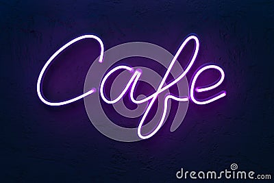 Cafe sign made from neon alphabet on a black background. Stock Photo