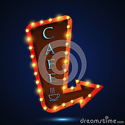 Cafe Signboard retro style with lamps Vector Illustration