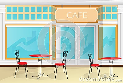 Cafe Street Coffee Shop Chairs Table Vector Vector Illustration