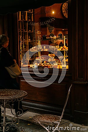 Cafe on the streets of the old town of Rouen, Normandy, France Editorial Stock Photo