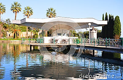 Cafe `Swan` in the Seaside Park. New Athos, Abkhazia Editorial Stock Photo