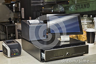 Cafe Tablet POS counter Stock Photo