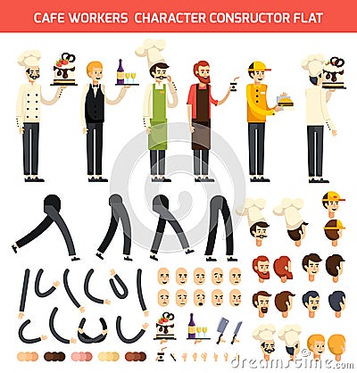 Cafe Worker Character Icon Set Vector Illustration