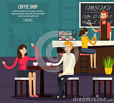 Cafe Worker Flat Composition Vector Illustration