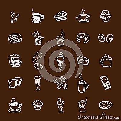 Cafeteria coffee mocha cream bakery white line icon set Vector Illustration