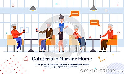 Cafeteria in Nursing Home Advertising Flat Poster Vector Illustration