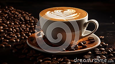 Caffe late cup with roasted coffee beans Stock Photo