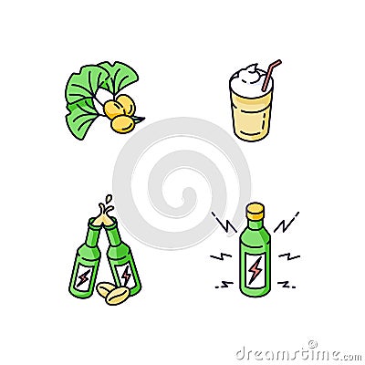 Caffeinated drinks RGB color icons set Vector Illustration