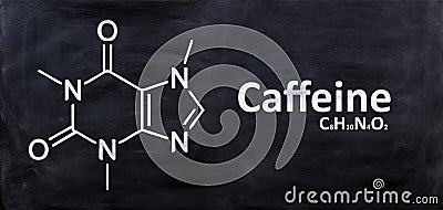 Caffeine molecule structural chemical formula, chalk drawing on a blackboard Stock Photo