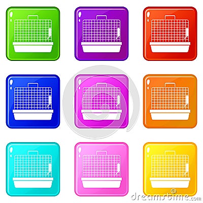 Cage for birds icons 9 set Vector Illustration