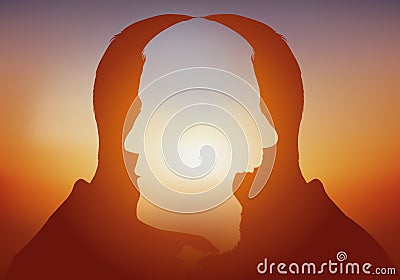 Concept of the change of mood between a calm man and an angry one. Stock Photo