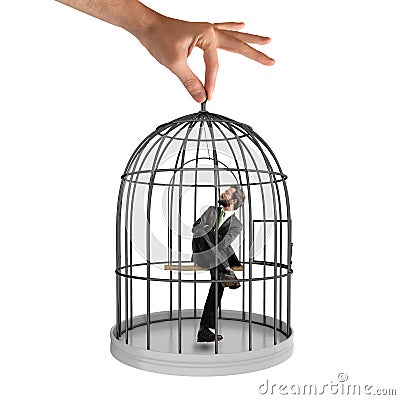 Caged businessman Stock Photo