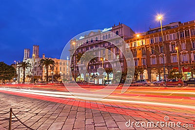 Cagliari, Sardinia, Italy: Night view of the central street Editorial Stock Photo