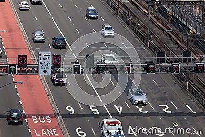 Sydney, Australia, Cahill Expressway 21/11/2013 Vehicles approaching bridge Editorial Stock Photo