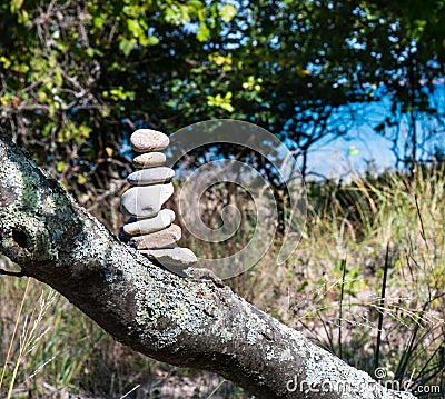 Cairn or Pile of Seven Stones Marking the Trail Stock Photo