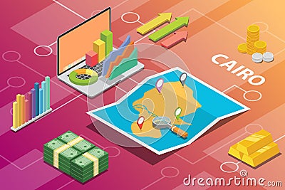 Cairo egypt city isometric financial economy condition concept for describe cities growth expand - vector Cartoon Illustration