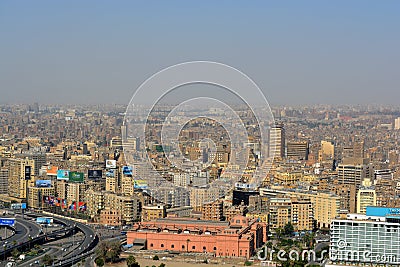 Aerial view of Cairo Egypt cityscape , panoramic view of Cairo with many modern buildings, Tahrir square and Tahrir museum Editorial Stock Photo